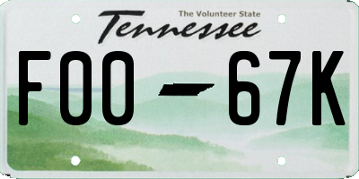 TN license plate F0067K