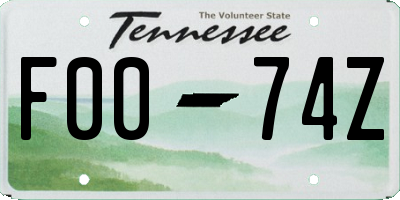 TN license plate F0074Z