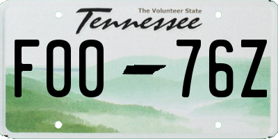 TN license plate F0076Z