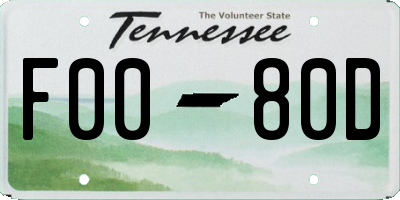TN license plate F0080D