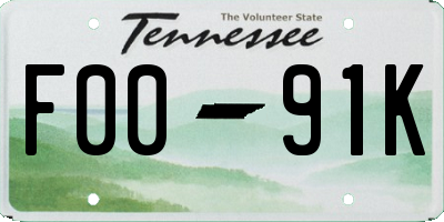 TN license plate F0091K