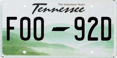 TN license plate F0092D