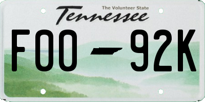 TN license plate F0092K