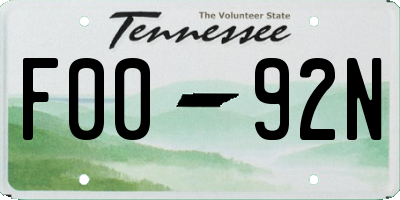 TN license plate F0092N