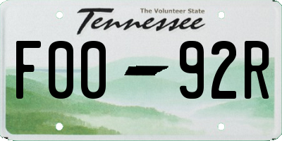 TN license plate F0092R