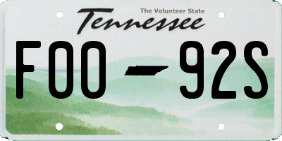 TN license plate F0092S