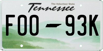 TN license plate F0093K