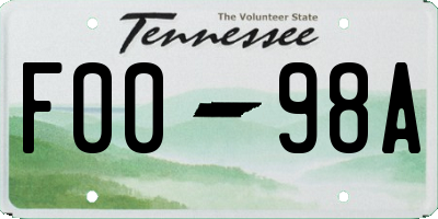 TN license plate F0098A