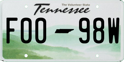 TN license plate F0098W