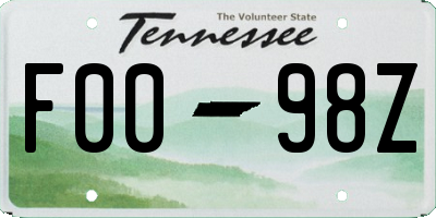 TN license plate F0098Z