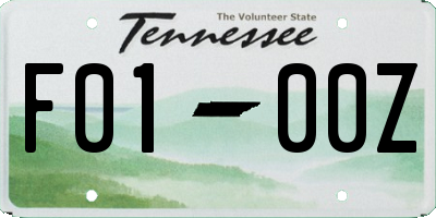 TN license plate F0100Z