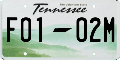 TN license plate F0102M
