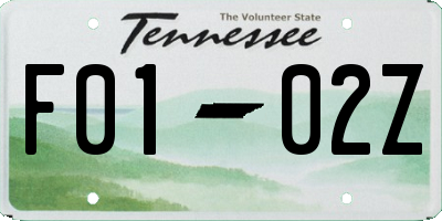 TN license plate F0102Z