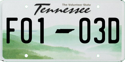 TN license plate F0103D