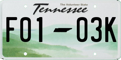 TN license plate F0103K