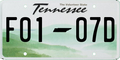 TN license plate F0107D