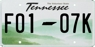 TN license plate F0107K