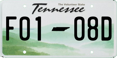 TN license plate F0108D