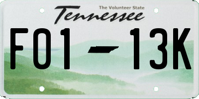 TN license plate F0113K
