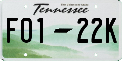 TN license plate F0122K