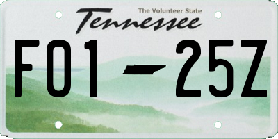 TN license plate F0125Z