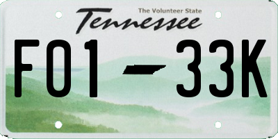TN license plate F0133K