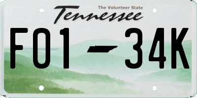 TN license plate F0134K