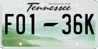 TN license plate F0136K