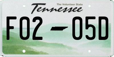 TN license plate F0205D