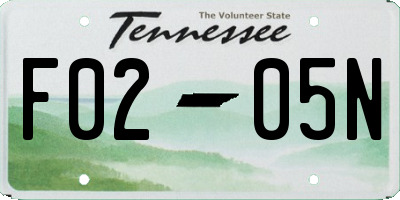 TN license plate F0205N