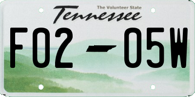 TN license plate F0205W
