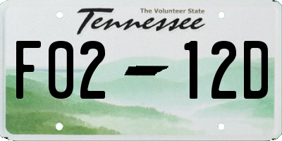 TN license plate F0212D
