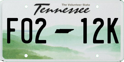 TN license plate F0212K