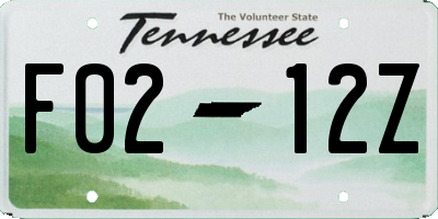 TN license plate F0212Z