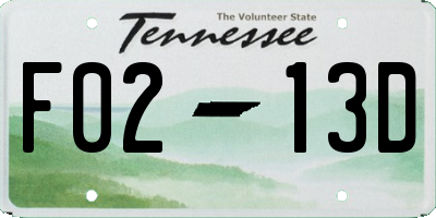 TN license plate F0213D