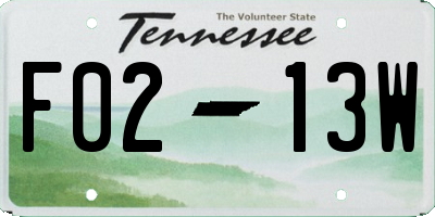 TN license plate F0213W