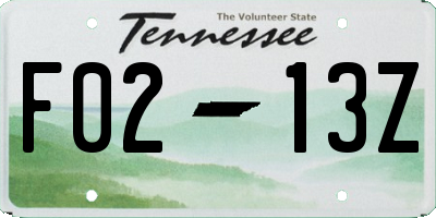 TN license plate F0213Z