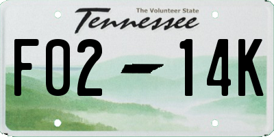 TN license plate F0214K