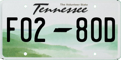 TN license plate F0280D