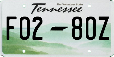 TN license plate F0280Z