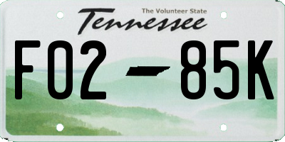 TN license plate F0285K