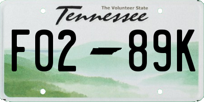 TN license plate F0289K