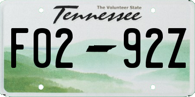 TN license plate F0292Z
