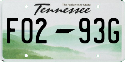TN license plate F0293G