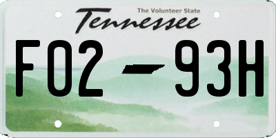 TN license plate F0293H