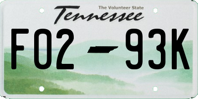 TN license plate F0293K