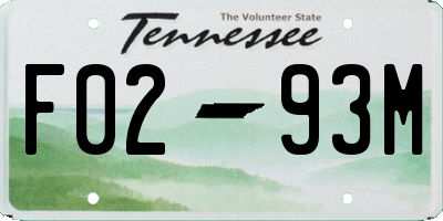 TN license plate F0293M