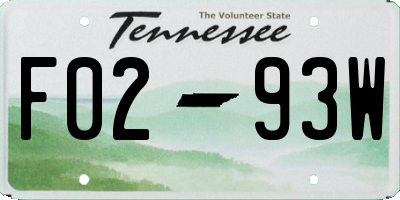 TN license plate F0293W