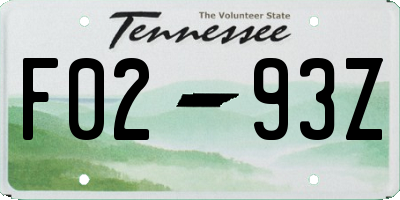 TN license plate F0293Z