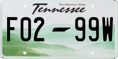 TN license plate F0299W
